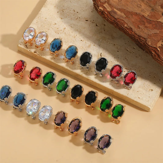 1 Pair Vintage Style Simple Style Commute Oval Inlay Copper Zircon 14K Gold Plated Ear Studs