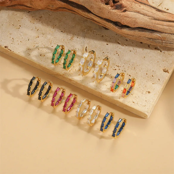 1 Pair Vintage Style Simple Style Commute Round Inlay Copper Zircon 14K Gold Plated Hoop Earrings