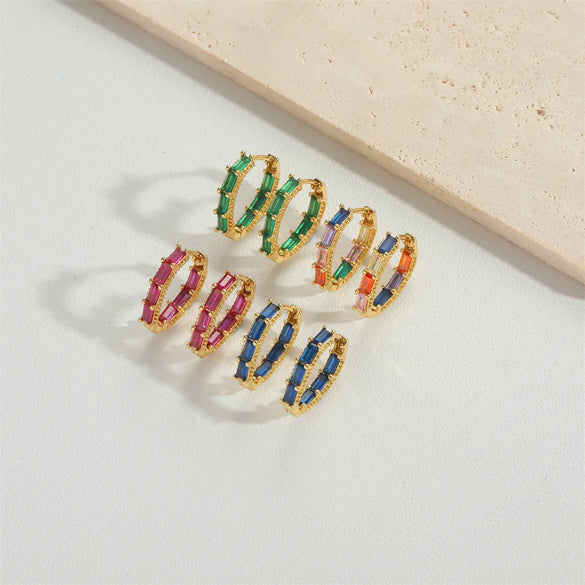 1 Pair Vintage Style Simple Style Commute Round Inlay Copper Zircon 14K Gold Plated Hoop Earrings