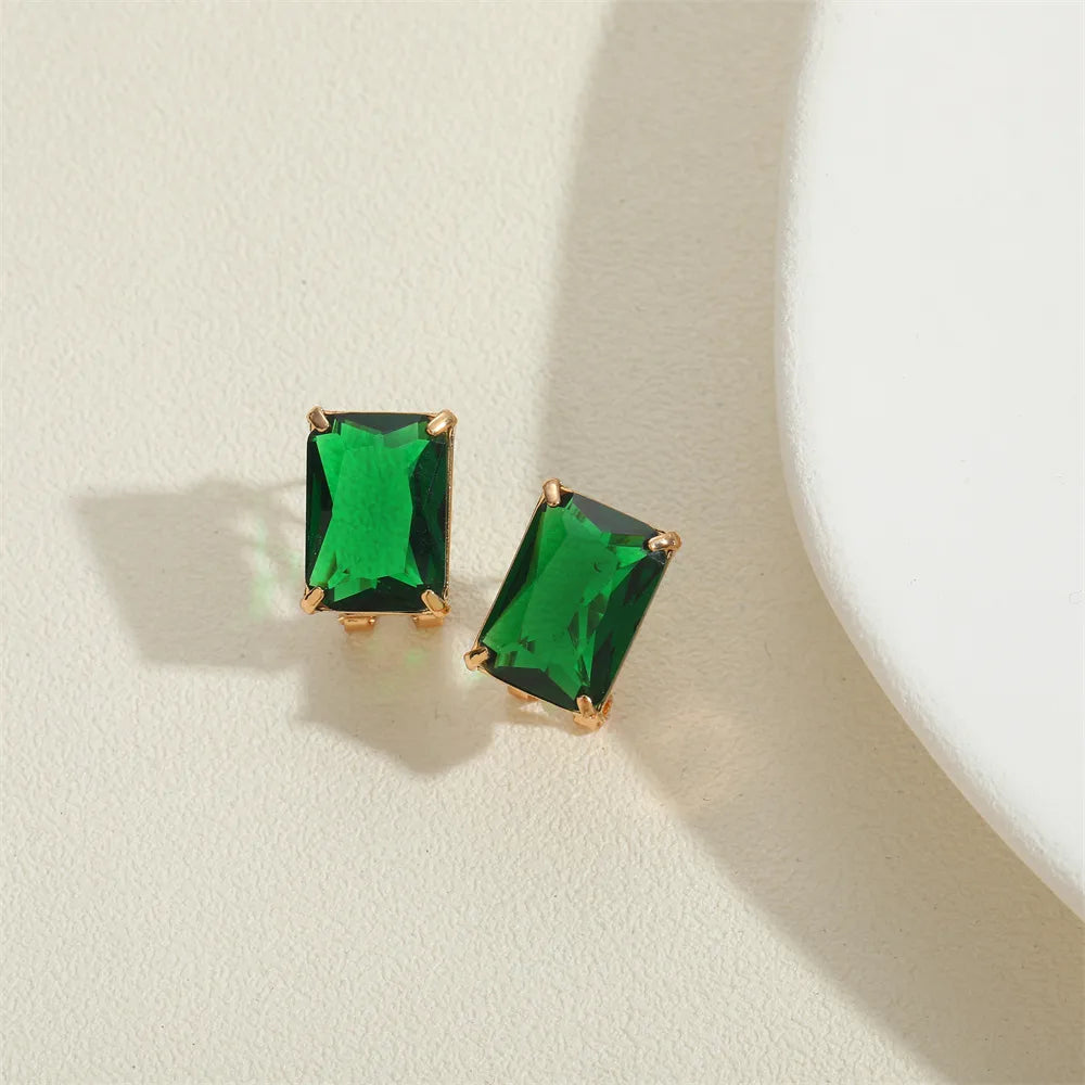 1 Pair Vintage Style Simple Style Commute Square Inlay Copper Zircon 14K Gold Plated Ear Studs