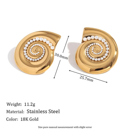 1 Pair Vintage Style Simple Style Conch 304 Stainless Steel Imitation Pearl 18K Gold Plated Ear Studs