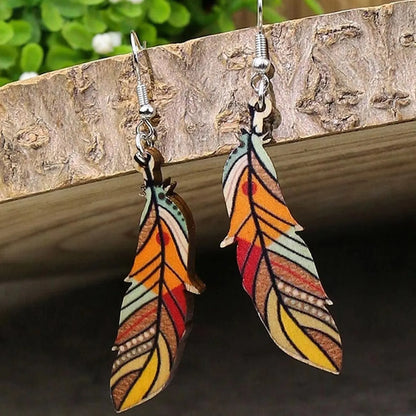 1 Pair Vintage Style Simple Style Feather Alloy Wood Drop Earrings