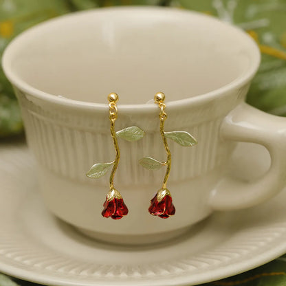 1 Pair Vintage Style Simple Style Flower Enamel Plating Copper 18K Gold Plated Drop Earrings