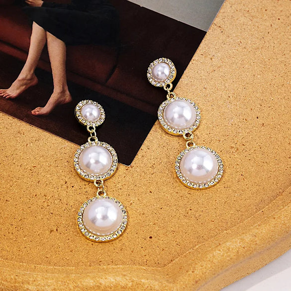 1 Pair Vintage Style Simple Style Geometric Inlay Alloy Artificial Pearls Drop Earrings