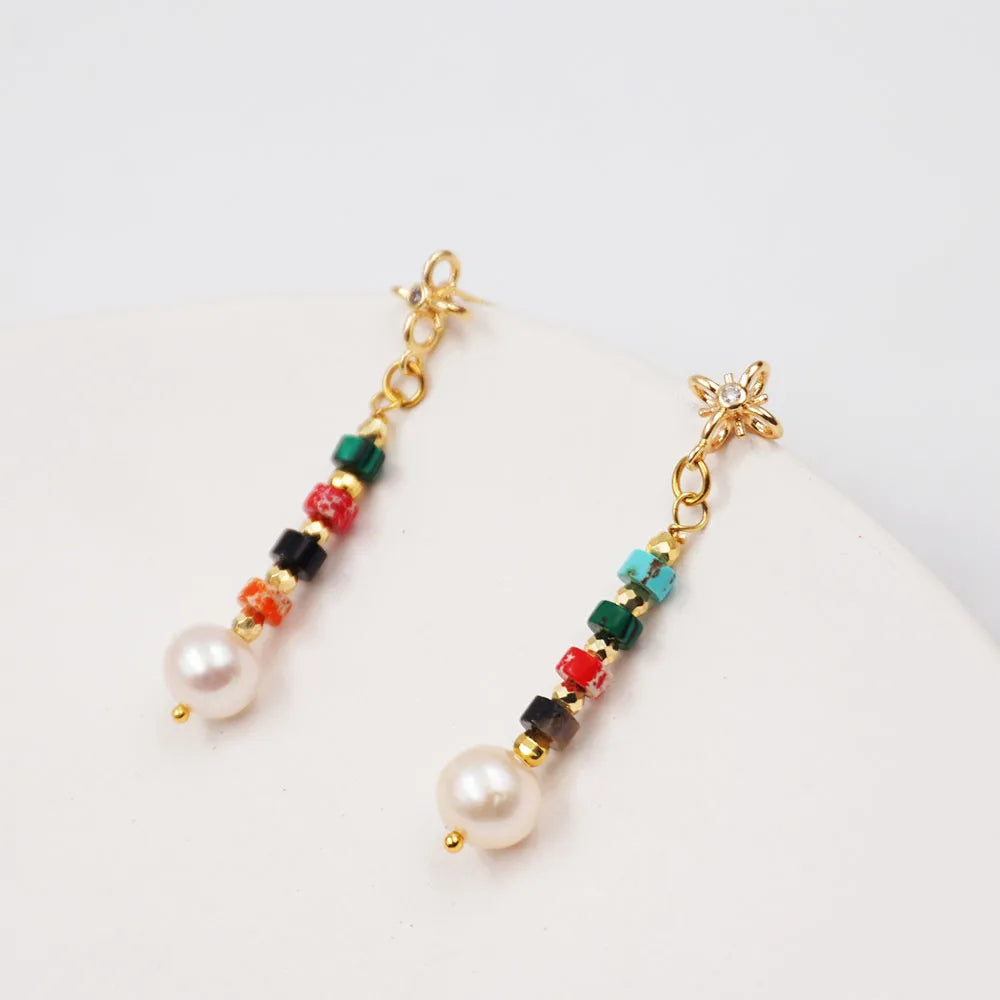 1 Pair Vintage Style Simple Style Geometric Plating Inlay 304 Stainless Steel Freshwater Pearl Copper Rhinestones Gold Plated Drop Earrings