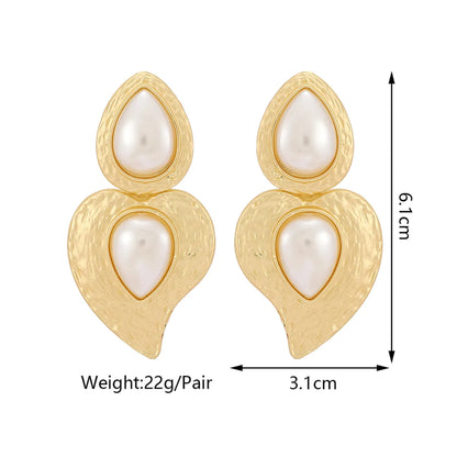 1 Pair Vintage Style Simple Style Heart Shape Inlay Alloy Artificial Pearls Drop Earrings