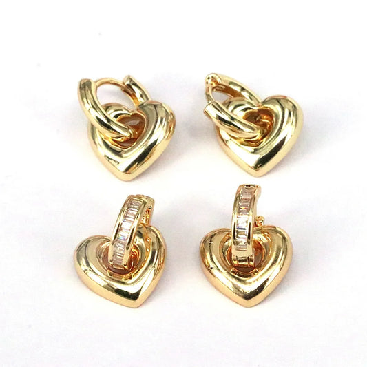 1 Pair Vintage Style Simple Style Heart Shape Plating Inlay Copper Zircon Gold Plated Earrings