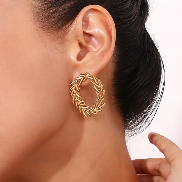 1 Pair Vintage Style Simple Style Leaves Plating Stainless Steel 18k Gold Plated Ear Studs