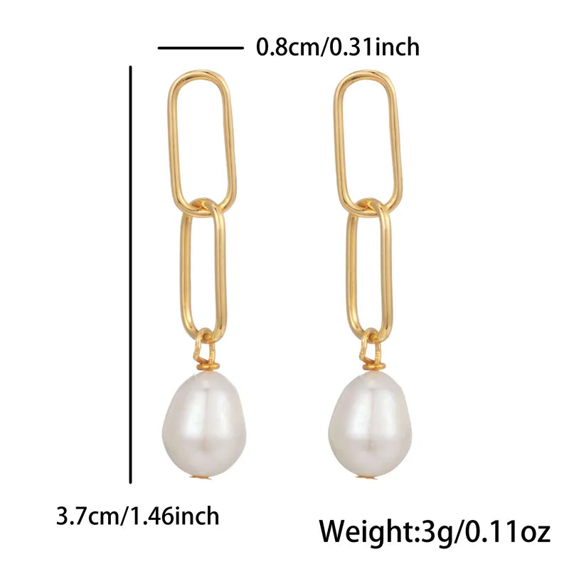 1 Pair Vintage Style Simple Style Oval Pearl Plating Stainless Steel 18k Gold Plated Drop Earrings