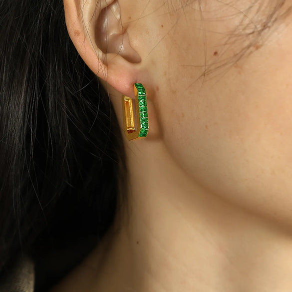 1 Pair Vintage Style Simple Style Rectangle Plating Inlay Titanium Steel Artificial Crystal 18k Gold Plated Earrings