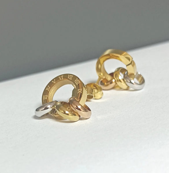 1 Pair Vintage Style Simple Style Roman Style Geometric Roman Numeral Flower Hollow Out 304 Stainless Steel 18K Gold Plated Ear Studs
