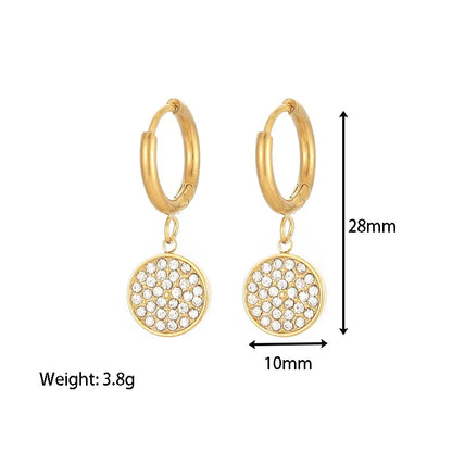 1 Pair Vintage Style Simple Style Round Plating Inlay 304 Stainless Steel Rhinestones White Gold Plated Gold Plated Drop Earrings