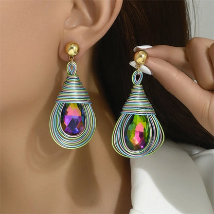 1 Pair Vintage Style Simple Style Round Water Droplets Beaded Inlay Plastic Glass Glass Drop Earrings