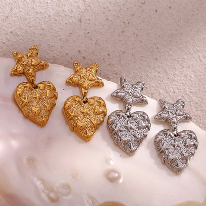 1 Pair Vintage Style Simple Style Star Heart Shape Plating Stainless Steel 18k Gold Plated Drop Earrings