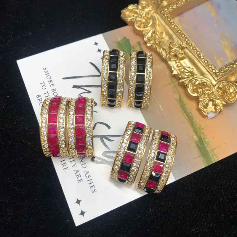 1 Pair Vintage Style Simple Style Stripe Alloy Glass Ear Studs