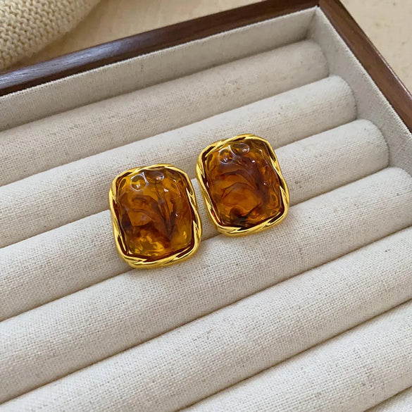 1 Pair Vintage Style Square Oval Heart Shape Plating Alloy Ear Studs