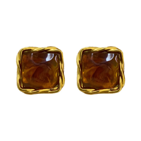 1 Pair Vintage Style Square Oval Heart Shape Plating Alloy Ear Studs