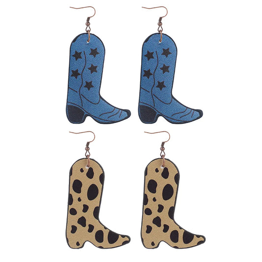 1 Pair Vintage Style Star Leopard Boots Pu Leather Drop Earrings