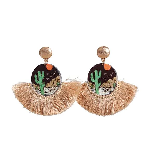 1 Pair Vintage Style Streetwear Geometric Tassel Plating Alloy Wood Cotton 14k Gold Plated 18k Gold Plated Drop Earrings