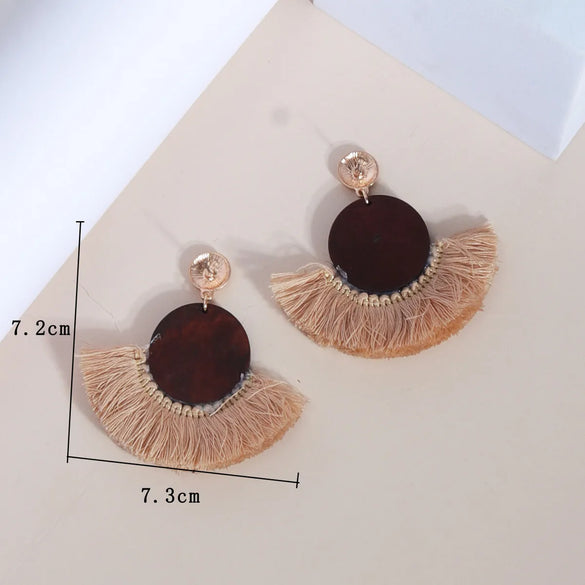 1 Pair Vintage Style Streetwear Geometric Tassel Plating Alloy Wood Cotton 14k Gold Plated 18k Gold Plated Drop Earrings