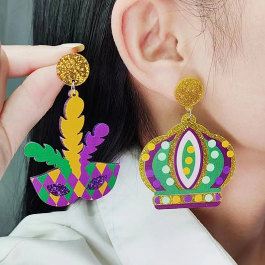 1 Pair Vintage Style Sweet Leaf Letter Crown Printing Arylic Drop Earrings