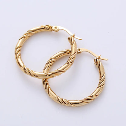 1 Pair Vintage Style The Answer Twist Stainless Steel Hoop Earrings