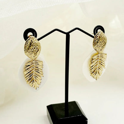 1 Pair Vintage Style Vacation Artistic Leaves Fish Bone Stainless Steel Polishing Plating Gold Plated Drop Earrings