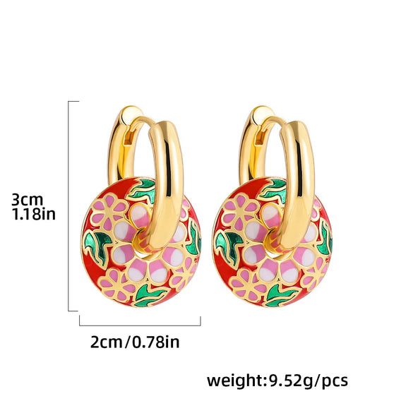 1 Pair Vintage Style Water Droplets Flower Plating Stainless Steel Hoop Earrings