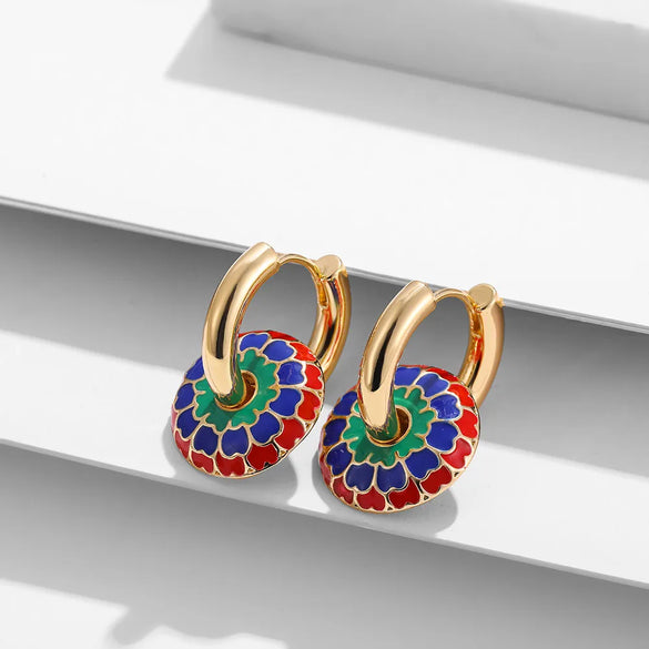 1 Pair Vintage Style Water Droplets Flower Plating Stainless Steel Hoop Earrings