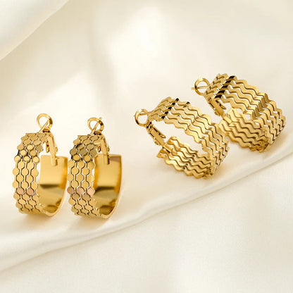 1 Pair Vintage Style Waves Plating Titanium Steel 18k Gold Plated Hoop Earrings