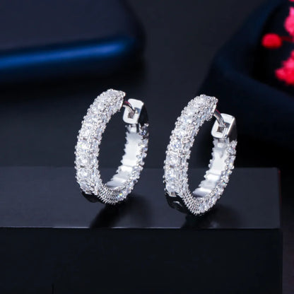 1 Pair Wedding Bridal Korean Style Circle Inlay Copper Zircon 14K Gold Plated White Gold Plated Earrings