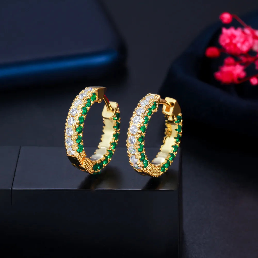 1 Pair Wedding Bridal Korean Style Circle Inlay Copper Zircon 14K Gold Plated White Gold Plated Earrings