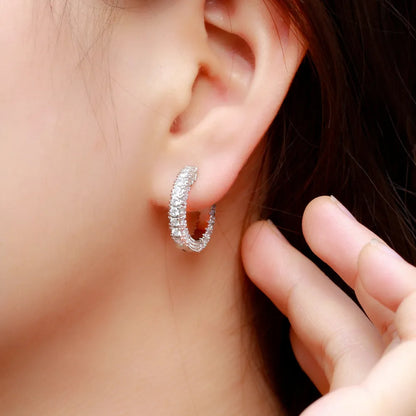 1 Pair Wedding Bridal Korean Style Circle Inlay Copper Zircon 14K Gold Plated White Gold Plated Earrings