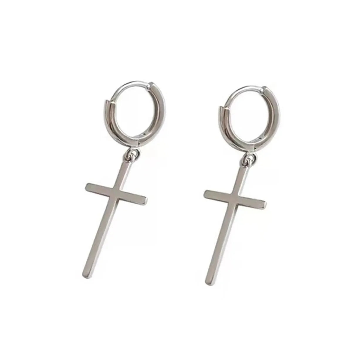 1 Pair White Gold Plated Gold Plated Sterling Silver Cross Drop Earrings