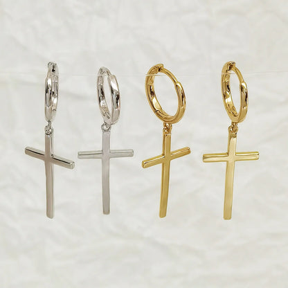 1 Pair White Gold Plated Gold Plated Sterling Silver Cross Drop Earrings