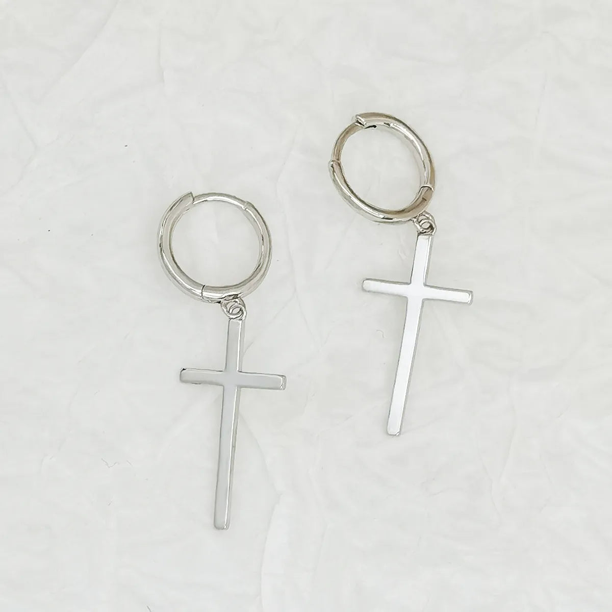 1 Pair White Gold Plated Gold Plated Sterling Silver Cross Drop Earrings