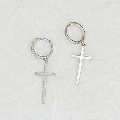 1 Pair White Gold Plated Gold Plated Sterling Silver Cross Drop Earrings