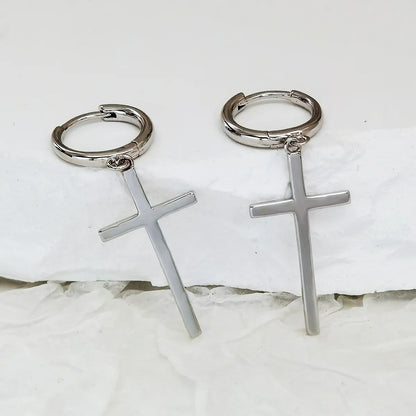 1 Pair White Gold Plated Gold Plated Sterling Silver Cross Drop Earrings