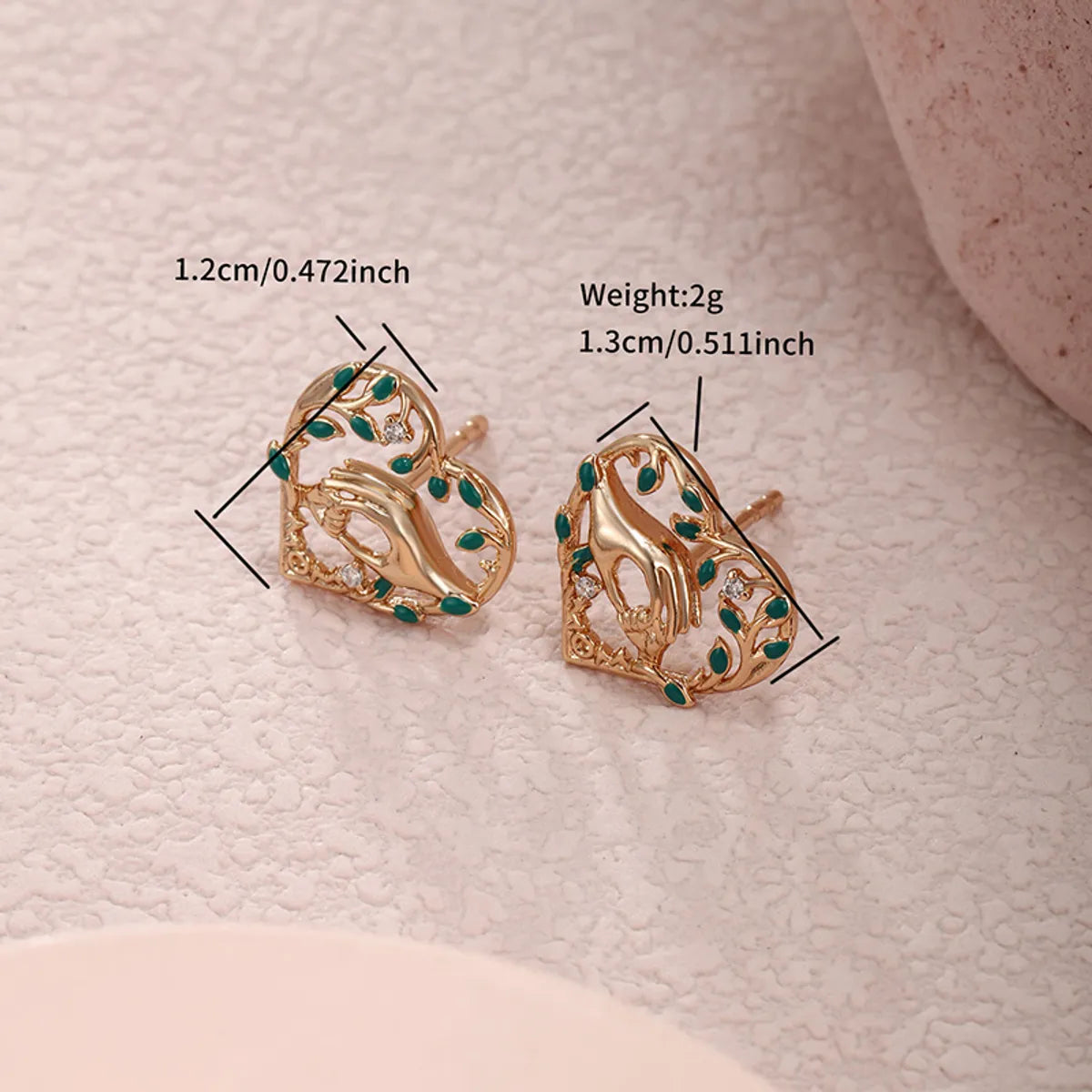 1 Pair XUPING Artistic Heart Shape Enamel Hollow Out Copper Alloy Artificial Gemstones 18K Gold Plated Ear Studs