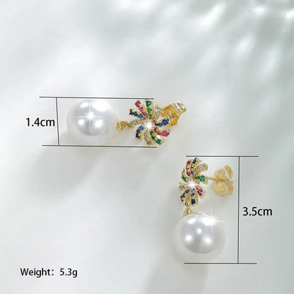 1 Pair Xuping Shiny Round Plating Inlay Alloy Copper Alloy Artificial Gemstones Artificial Pearls 14k Gold Plated 18k Gold Plated White Gold Plated Drop Earrings