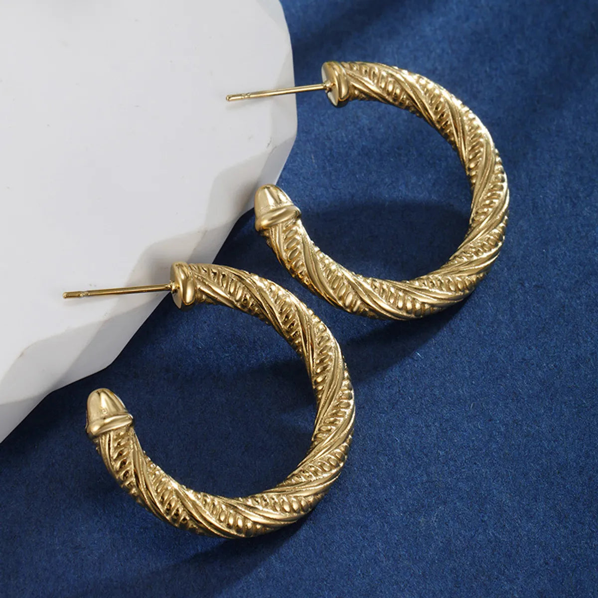 1 Pair XUPING Simple Style C Shape Irregular Geometric Plating 304 Stainless Steel 18K Gold Plated Raw Steel Ear Studs