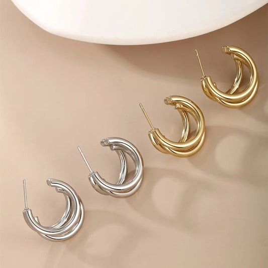 1 Pair Xuping Simple Style C Shape Plating Stainless Steel 14k Gold Plated White Gold Plated Ear Studs