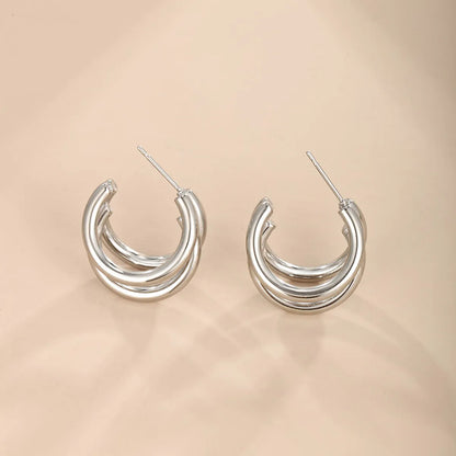 1 Pair Xuping Simple Style C Shape Plating Stainless Steel 14k Gold Plated White Gold Plated Ear Studs