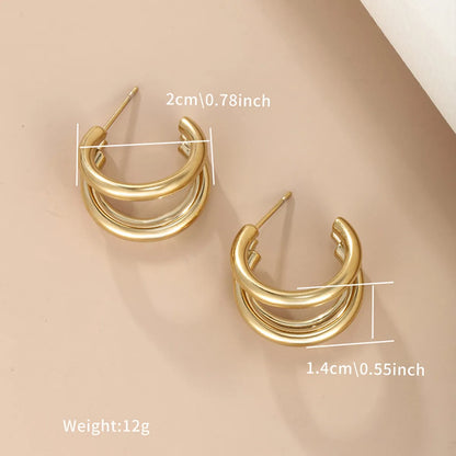 1 Pair Xuping Simple Style C Shape Plating Stainless Steel 14k Gold Plated White Gold Plated Ear Studs