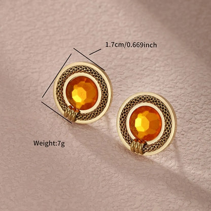 1 Pair Xuping Simple Style Circle Heart Shape Bow Knot Stainless Steel 14k Gold Plated Ear Studs