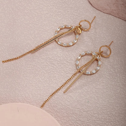 1 Pair XUPING Simple Style Circle Tassel Tassel Inlay Alloy Copper Alloy Artificial Gemstones 18K Gold Plated Drop Earrings