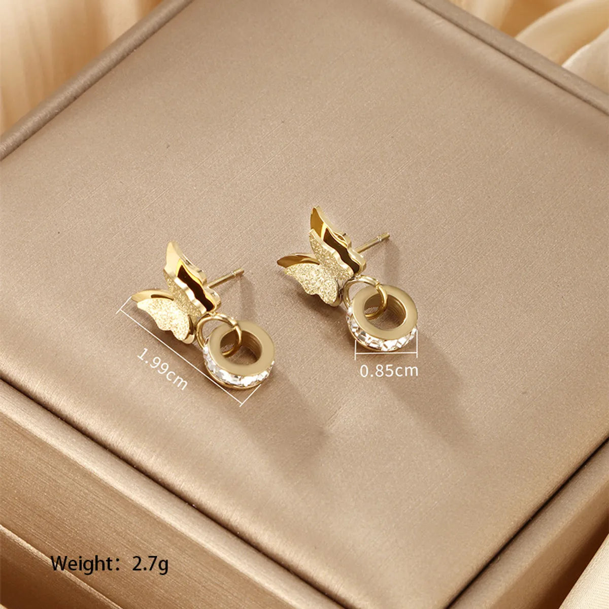 1 Pair Xuping Simple Style Commute Coconut Tree Heart Shape Butterfly Plating Inlay Stainless Steel Artificial Gemstones 14k Gold Plated Ear Studs