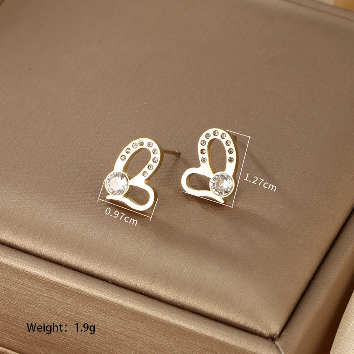 1 Pair Xuping Simple Style Commute Coconut Tree Heart Shape Butterfly Plating Inlay Stainless Steel Artificial Gemstones 14k Gold Plated Ear Studs