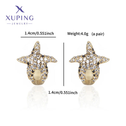 1 Pair XUPING Simple Style Commute Geometric Starfish Inlay Copper Artificial Gemstones 18K Gold Plated Earrings