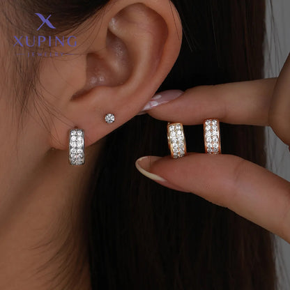 1 Pair XUPING Simple Style Commute Round Plating Copper Artificial Gemstones 18K Gold Plated Platinum Plated Earrings